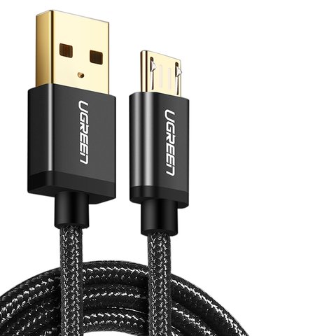 USB кабель UGREEN, USB тип A, micro USB тип B, 100 см, 2 A, черный