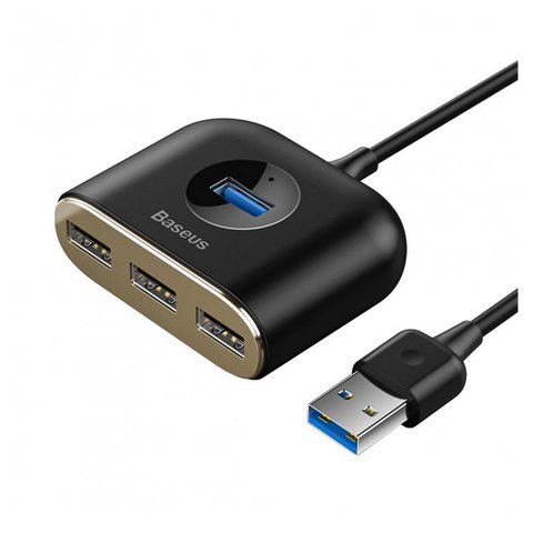 USB хаб Baseus Square round, USB тип A, USB 3.0 тип A, черный, 4 порта, #CAHUB AY01