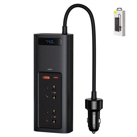 Автомобильный преобразователь напряжения Baseus In car Inverter, черный, пластик, 4 порта, 150 Вт, EU, CN Plug, #CRNBQ A01