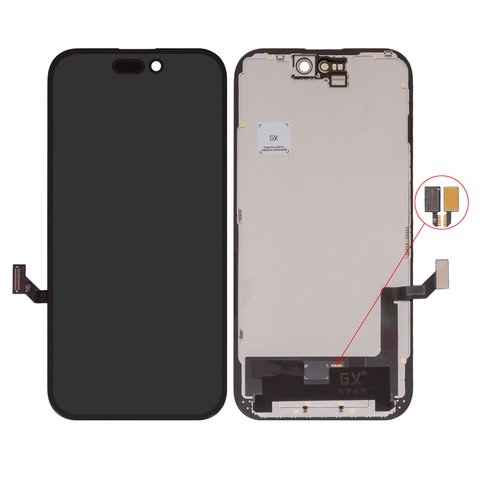 Дисплей для iPhone 15, черный, с рамкой, High Copy, без микросхемы, OLED , GX OEM hard