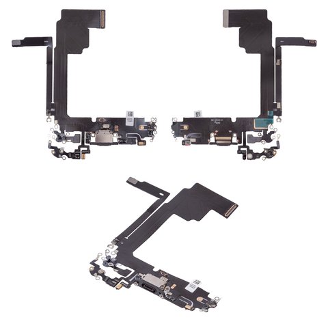 Шлейф для iPhone 15 Pro Max, конектора зарядки, чорний, з мікрофоном, High Copy