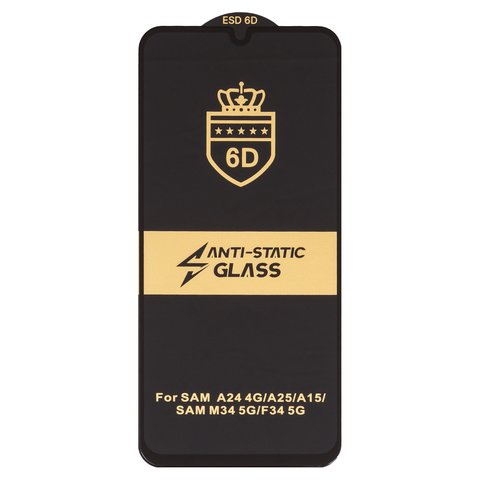 Захисне скло ESD 6D для Samsung A155 Galaxy A15, A156 Galaxy A15 5G, A245 Galaxy A24, A256 Galaxy A25, M156 Galaxy M15, M346 Galaxy M34, сумісне з чохлом, Full Glue, Anti Static, без упаковки , чорний