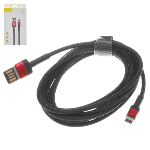 USB кабель Baseus Cafule, USB тип A, Lightning, 200 см, 1,5 А, черный, красный, в нейлоновой оплетке, #CALKLF H91
