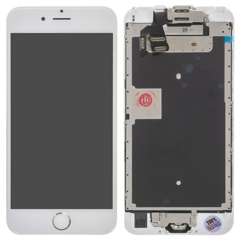 LCD compatible with Apple iPhone 6S, white, with frame, AAA, Tianma, with speaker, with HOME button flat cable, with camera 