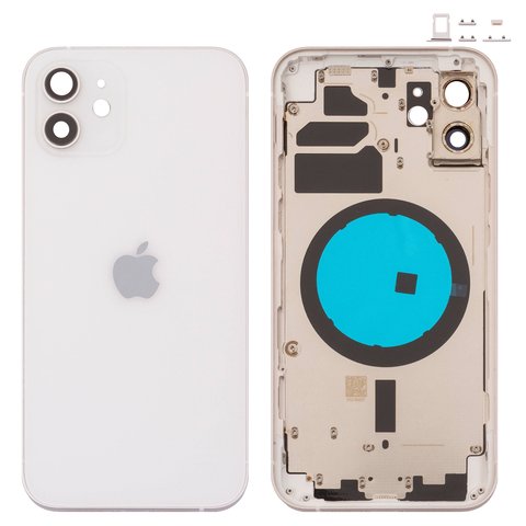 Housing compatible with iPhone 12, white, with SIM card holders, with side buttons 