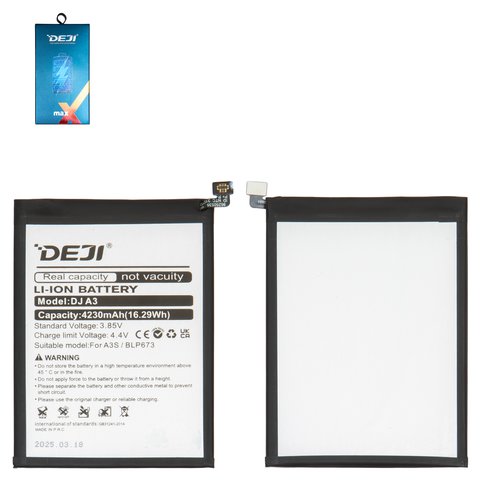 Batería Deji BLP673 puede usarse con Oppo A12, A31, A3s, A5, A5s, A7, Li ion, 3.85 V, 4230 mAh