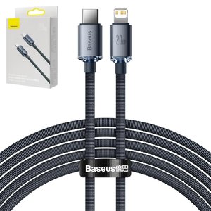 USB кабель Baseus Crystal Shine Series, USB тип C, Lightning, 200 см, 20 Вт, черный, в нейлоновой оплетке, #CAJY000301