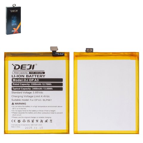 Battery Deji BLP661 compatible with Oppo A3 2018  CPH1837 , F7, Li ion, 3.85 V, 3400 mAh 