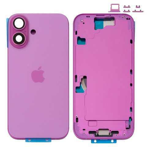 Housing compatible with iPhone 16, pink, with SIM card holders, with side buttons, Original PRC , EU version 