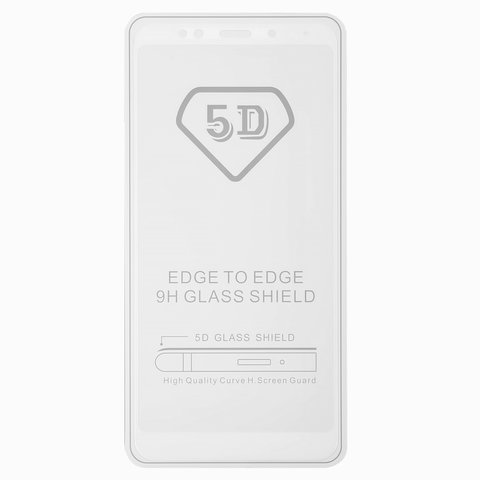 Tempered Glass Screen Protector All Spares compatible with Xiaomi Redmi 5 Plus, 0,26 mm 9H, 5D Full Glue, white, the layer of glue is applied to the entire surface of the glass 