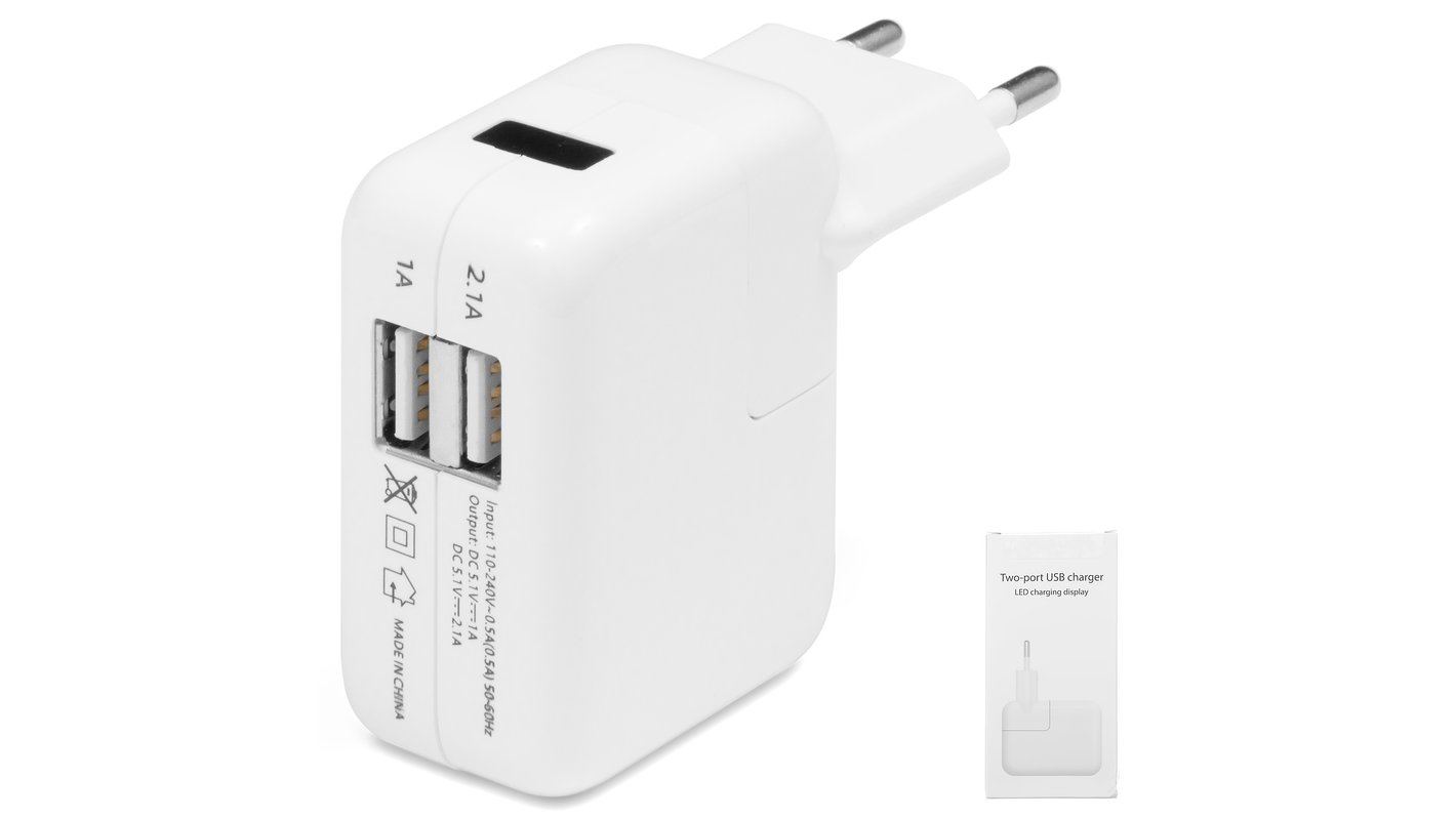 lysere Sløset Uden tvivl Mains Charger compatible with Apple Cell Phones; Apple Tablets; Apple  MP3-Players, (10.5 W, white, 2 outputs) - GsmServer
