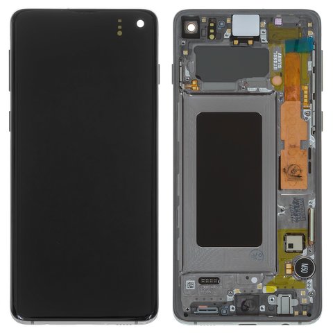 LCD compatible with Samsung G973 Galaxy S10, black, with frame, Original PRC , original glass 