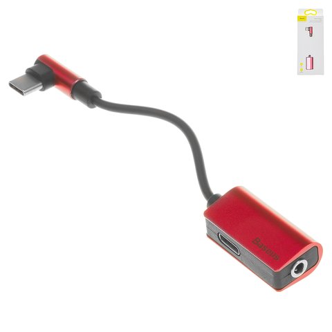 Adapter Baseus L45, Γ shaped, from USB type C to 3.5 mm 2 in 1, doesn't support microphone , USB type C, TRS 3.5 mm, red, 1 A  #CATL45 09