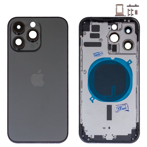 Housing compatible with iPhone 14 Pro Max, black, with SIM card holders, with side button, HC, Global, space black
