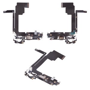 Flat Cable compatible with iPhone 15 Pro Max, charge connector, black, with microphone, HC 