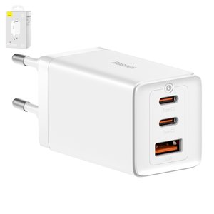 Adaptador de red Baseus GaN5 Pro, 65 W, Quick Charge, blanco, con cable USB tipo C USB tipo C, 3 puertos, #CCGP120202