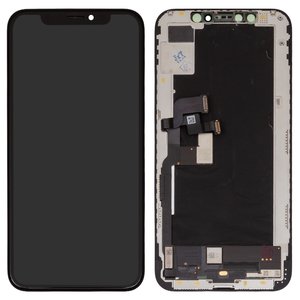 Pantalla LCD puede usarse con iPhone XS, negro, con marco, vidrio reemplazado, con plásticos de cámara y sensor de acercamiento