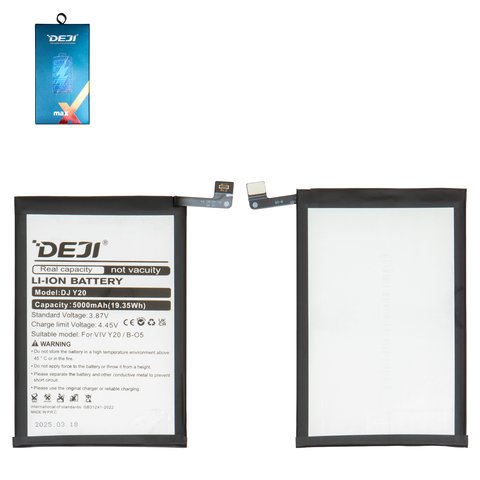 Batería Deji B O5 puede usarse con Vivo Y20 2020 , Y20s, Y30, Li ion, 3.87 V, 5000 mAh