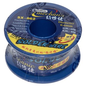 Припій Mechanic SX 862, Sn 63% , Pb 37%, флюс 1 3%, 0,6 мм, 60 г