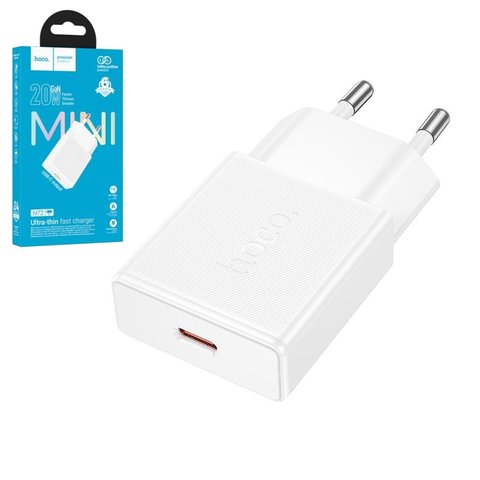 Мережевий зарядний пристрій Hoco N72, 20 Вт, Power Delivery PD , білий, 1 порт, gan, #6942007661102