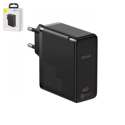 Мережевий зарядний пристрій Baseus GaN2, 100 Вт, Quick Charge, чорне, USB тип C, з кабелем USB тип C до USB тип C, 5 А, #TZCCGAN L01