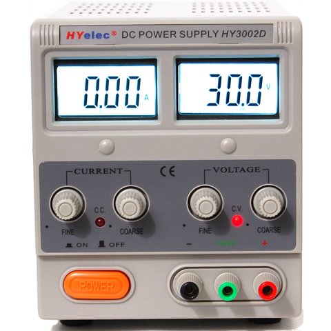 Fuente de alimentación DC HYelec HY3002D  con pantalla LCD; 0 30V; 0 2A 