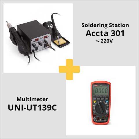Ofreta combinada: estación de soldadura de aire caliente Accta 301  + multímetro digital UNI T UT139C